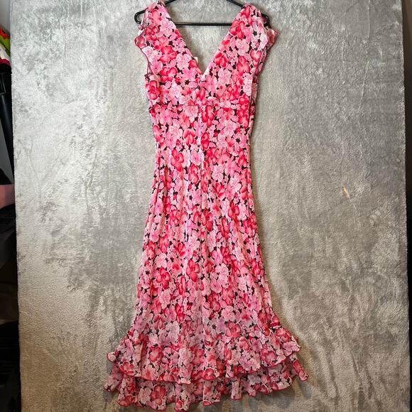 Vintage Y2K Pink Floral Ruffle Hem Dress Cottagecore Coquette Small Deadstock - Picture 3 of 10